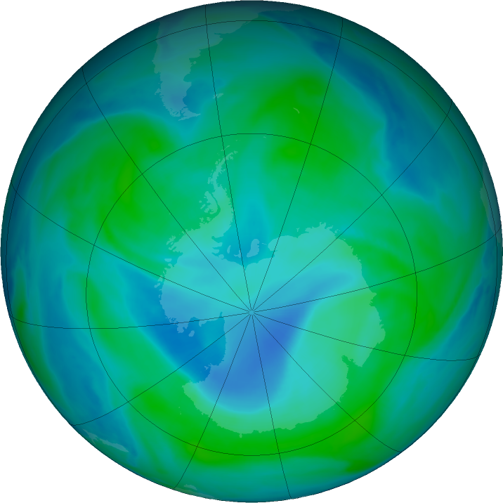 Antarctic ozone map for 05 January 2023